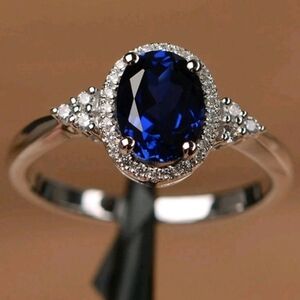 Sapphire blue stone cubic zirconia cocktail ring